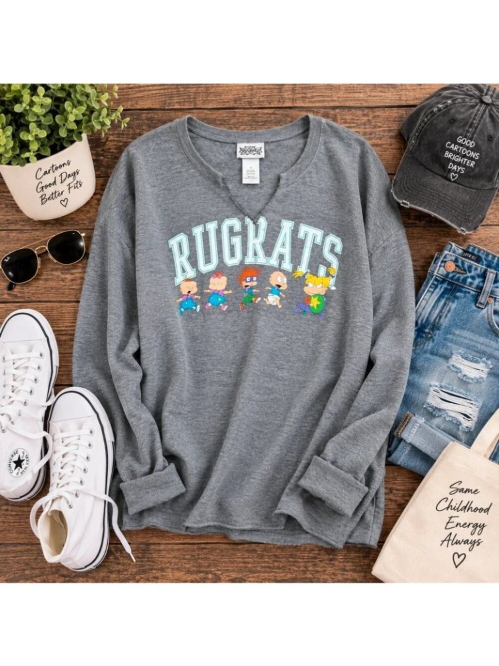 Nickelodeon Rugrats Gray Raw Hem Sweatshirt Pullover Women's Size XL
